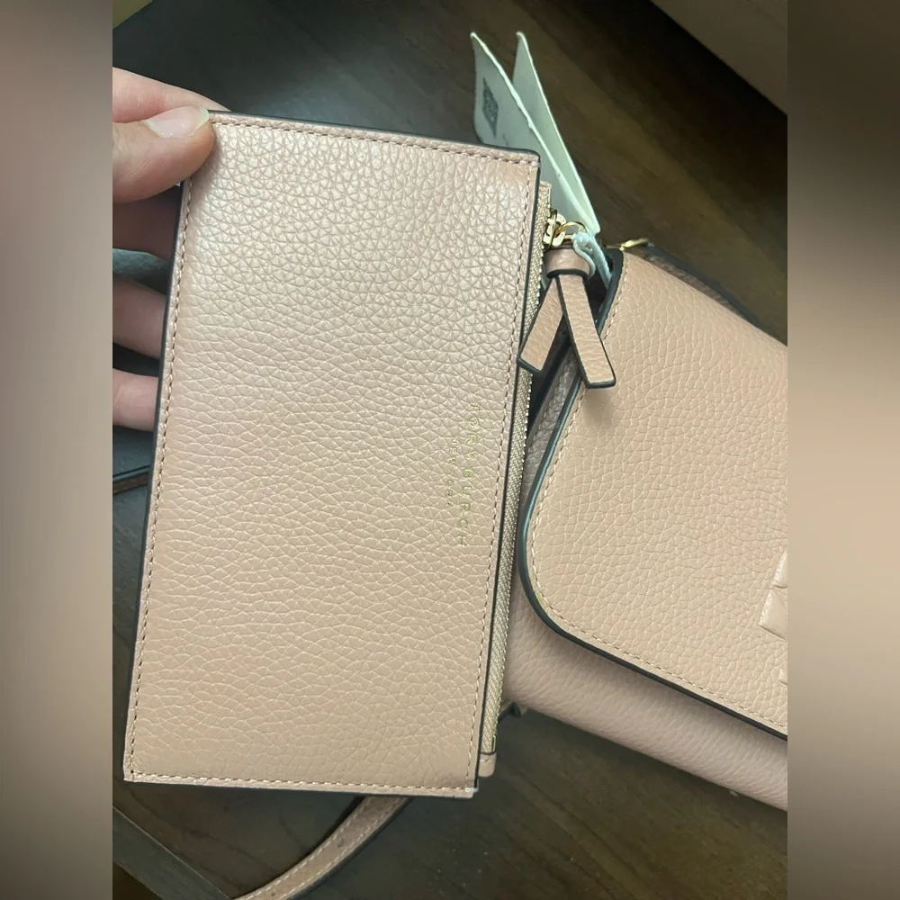 NWT! Tory Burch Thea Flat Wallet Pebbled Leather Crossbody Bag with Flat Wallet - Picture 10 of 13